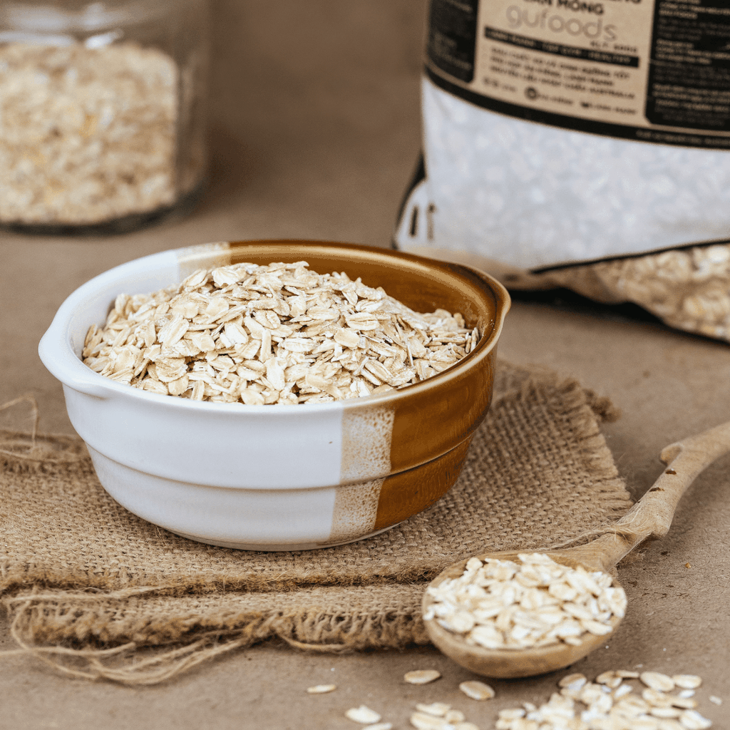 Yến mạch tươi cán mỏng GUfoods (Gói 500g) - Giàu chất xơ, Tốt cho sức khoẻ, Healthy, Tập gym, Eat clean