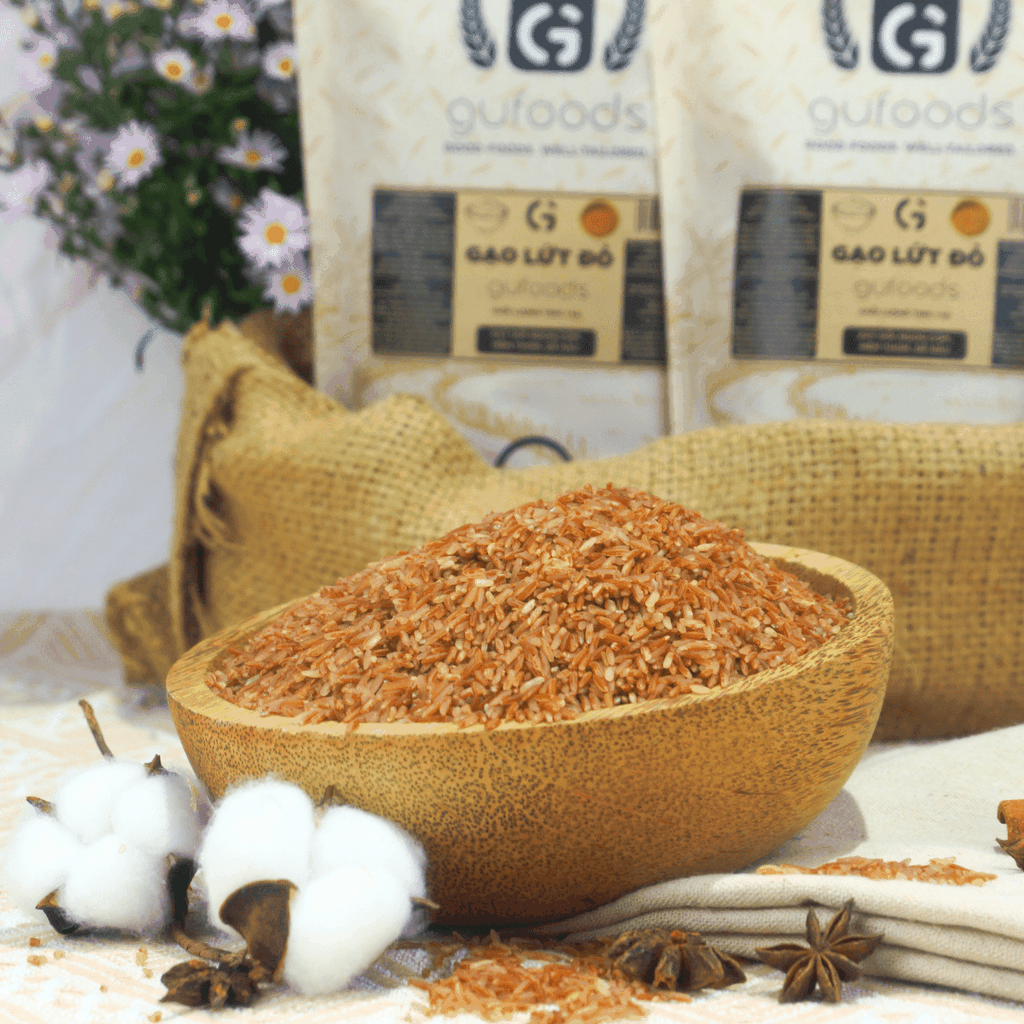 Gạo lứt đỏ GUfoods (túi 1kg) - Xát dối, Mềm xốp ngon cơm, Healthy, Thực dưỡng, Eat clean