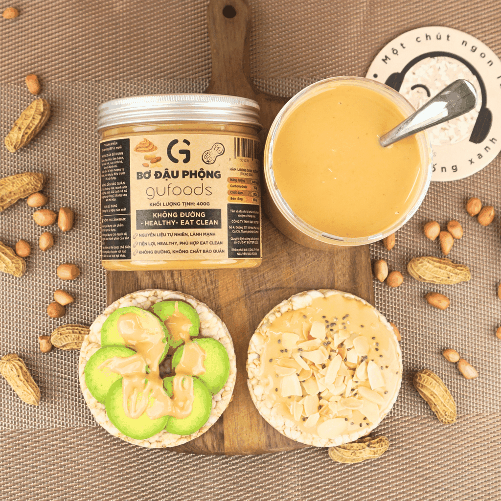 Bơ đậu phộng GUfoods - Không đường, Giàu protein thực vật, Lành mạnh, Eat clean, Healthy, Thuần chay (hũ 400g)