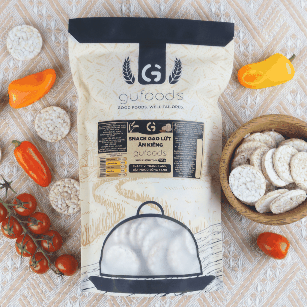 Snack gạo lứt ngũ cốc nguyên hạt GUfoods - Không đường, Không chiên dầu, Thanh đạm, Lành mạnh, Phù hợp Eat clean, Ăn vặt healthy, Tiện lợi, Thuần chay