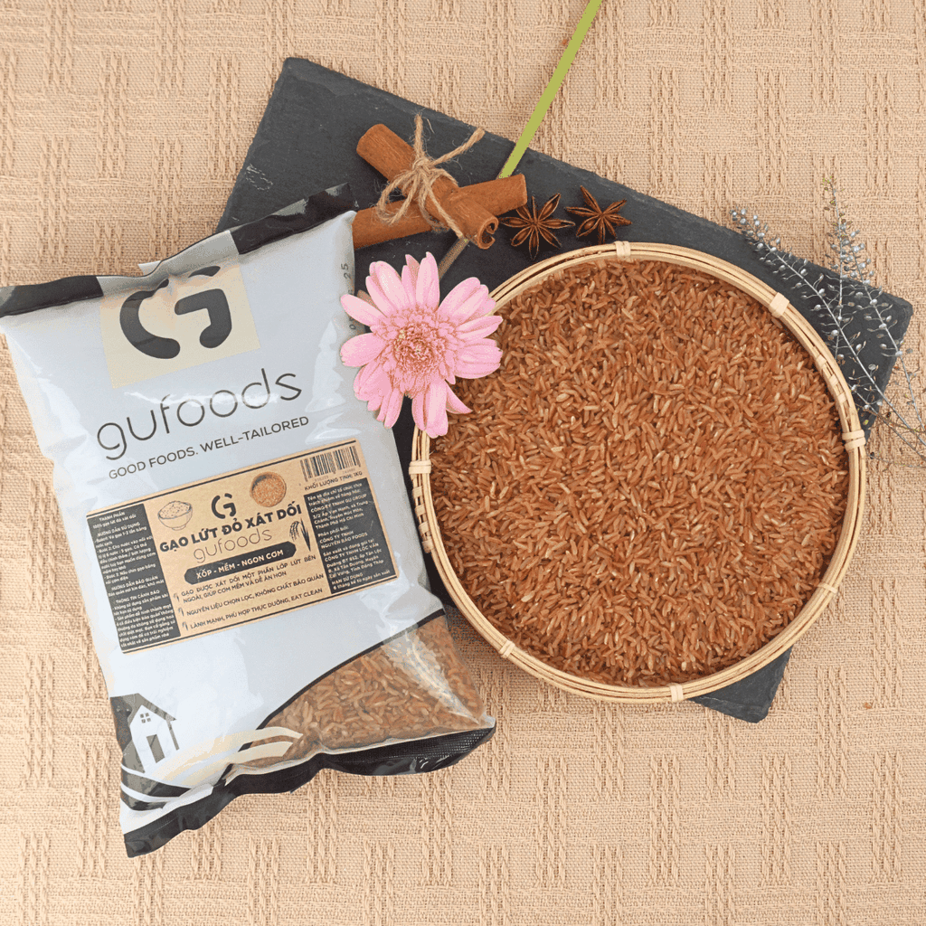Gạo lứt đỏ GUfoods (túi 1kg) - Xát dối, Mềm xốp ngon cơm, Healthy, Thực dưỡng, Eat clean