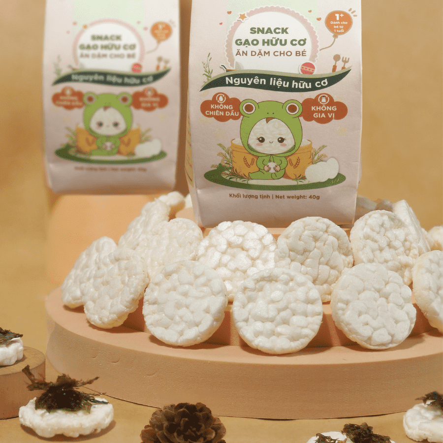 Bánh snack ăn dặm hữu cơ cho bé GUfoods (Gói 40g) - Thành phần gạo organic, Không gia vị, Dễ Tiêu hoá, Phù hợp cho bé từ 1 tuổi