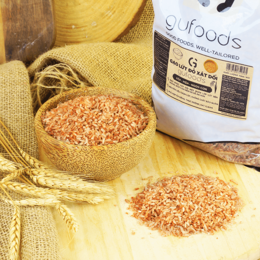 Gạo lứt đỏ GUfoods (túi 1kg) - Xát dối, Mềm xốp ngon cơm, Healthy, Thực dưỡng, Eat clean