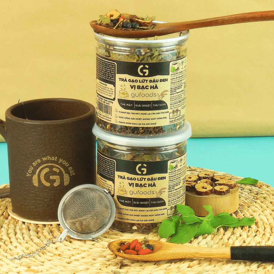 Trà gạo lứt đậu đen Vị bạc hà GUfoods - Vị ngọt dịu the mát, Giải nhiệt cơ thể, Thư giãn tinh thần, Cải thiện giấc ngủ