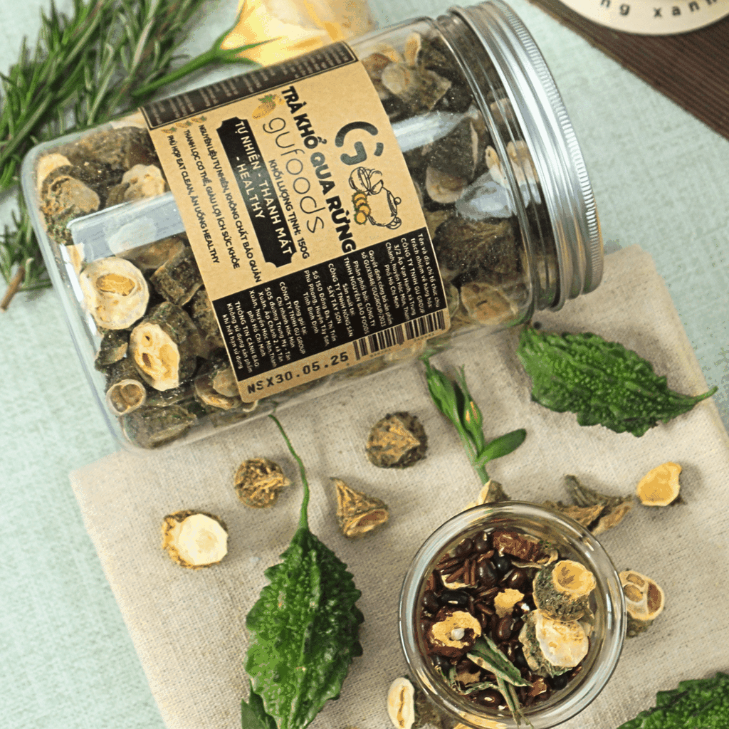 Trà khổ qua rừng (mướp đắng rừng) GUfoods (Hũ 150g) - Mát gan, Giải nhiệt, Thanh lọc cơ thể, Thư giãn tinh thần, Cải thiện giấc ngủ