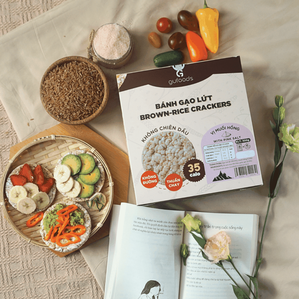 Bánh gạo lứt GUfoods vị Muối hồng -  Không chiên dầu, Không đường, Lành mạnh, Phù hợp Eat clean, Ăn vặt healthy, Thực dưỡng, Tập gym, Thuần chay