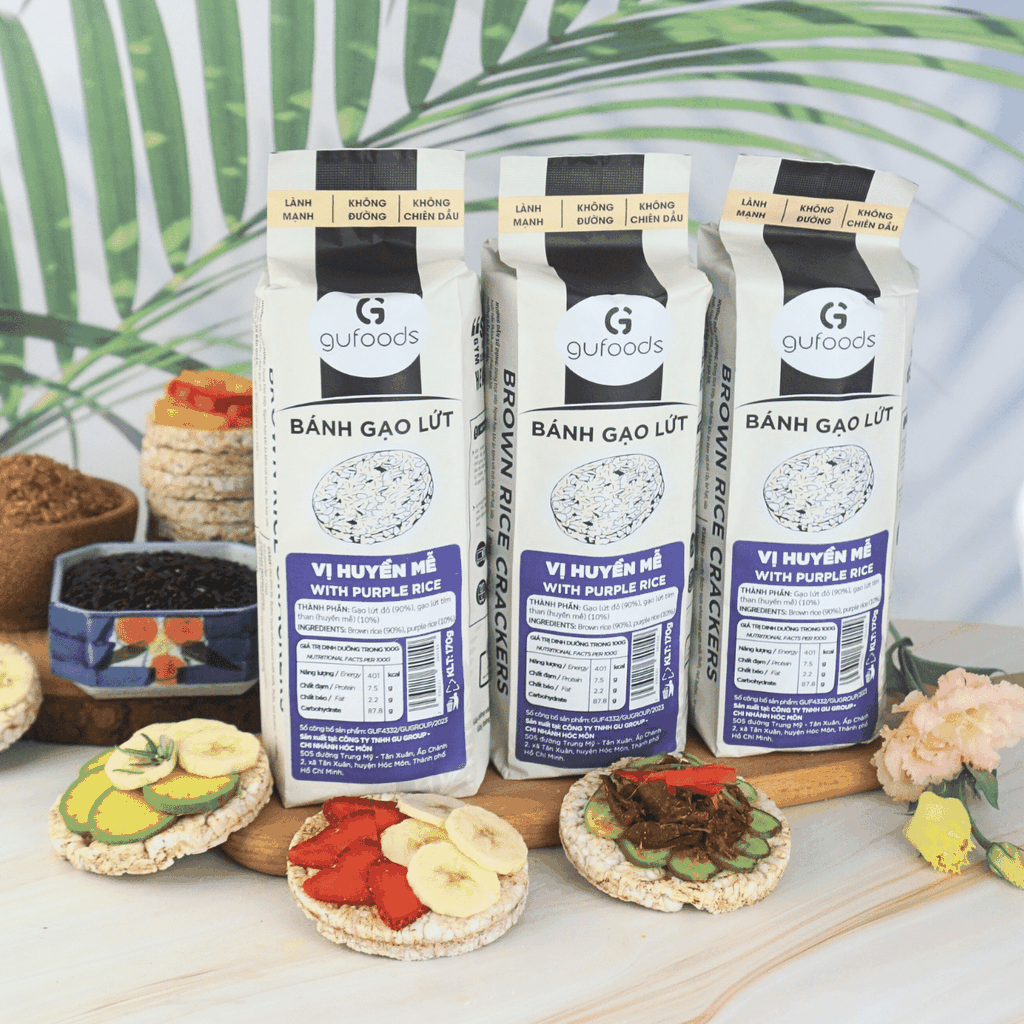 Bánh gạo lứt GUfoods vị Huyền mễ - Không chiên dầu, Không đường, Lành mạnh, Phù hợp Eat clean, Ăn vặt healthy, Thực dưỡng, Tập gym, Thuần chay