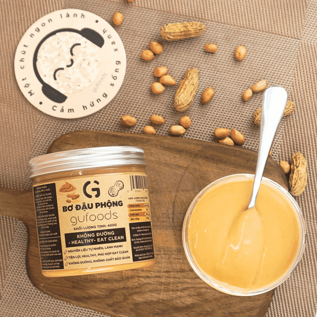 Bơ đậu phộng GUfoods - Không đường, Giàu protein thực vật, Lành mạnh, Eat clean, Healthy, Thuần chay (hũ 400g)