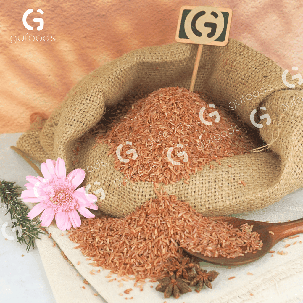 Gạo lứt đỏ GUfoods (túi 1kg) - Xát dối, Mềm xốp ngon cơm, Healthy, Thực dưỡng, Eat clean