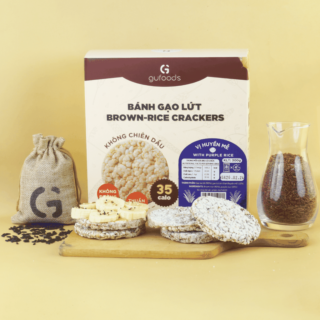 Bánh gạo lứt GUfoods vị Huyền mễ - Không chiên dầu, Không đường, Lành mạnh, Phù hợp Eat clean, Ăn vặt healthy, Thực dưỡng, Tập gym, Thuần chay