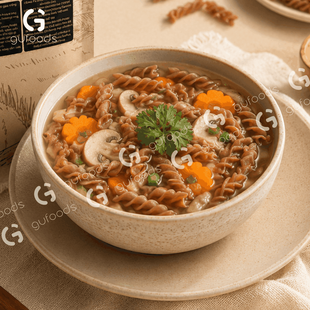 Nui gạo lứt GUfoods - Dai ngon tự nhiên, Healthy, Eat clean, Thực dưỡng, Lành mạnh, Thuần chay (túi zip 400g)