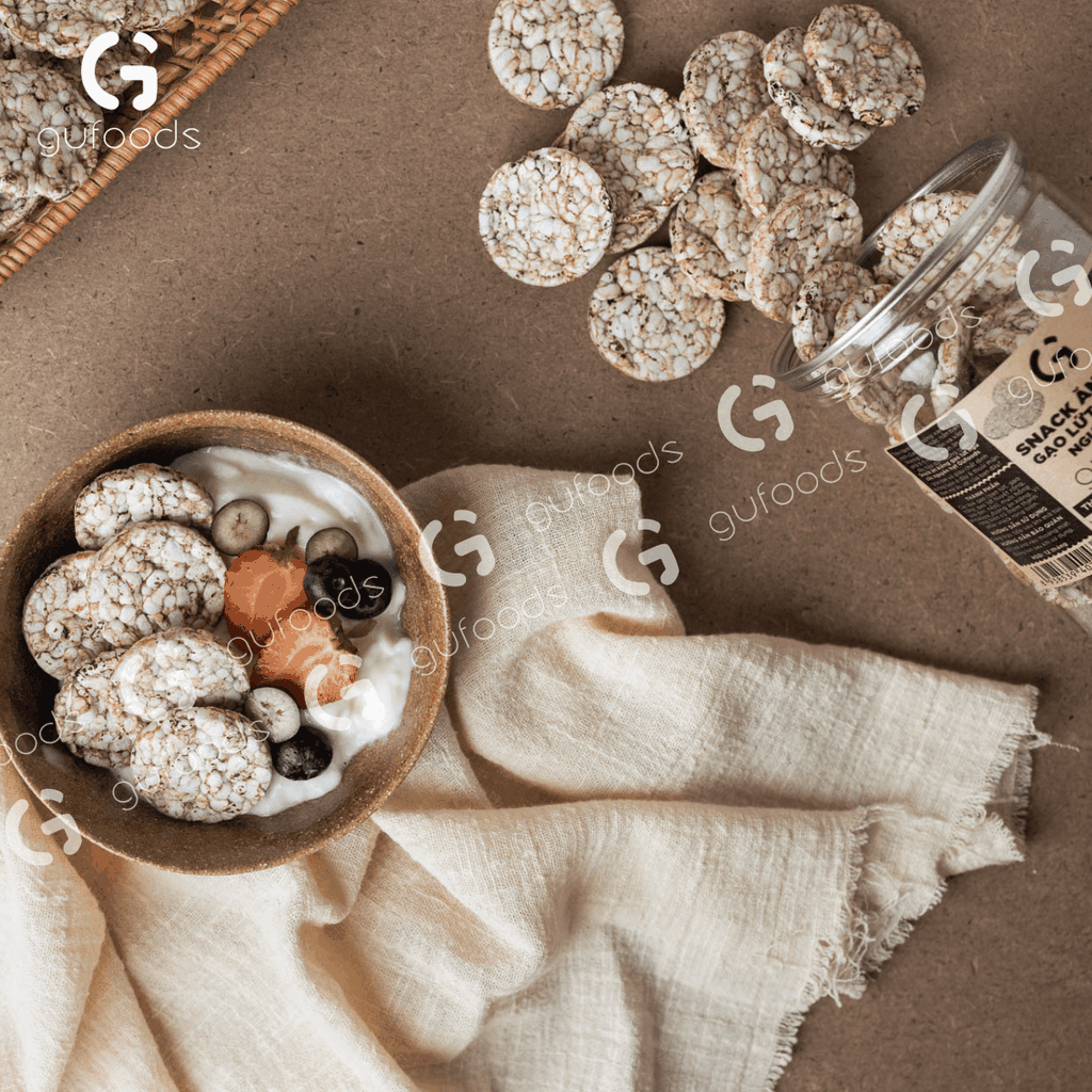 Snack gạo lứt ngũ cốc nguyên hạt GUfoods - Không đường, Không chiên dầu, Thanh đạm, Lành mạnh, Phù hợp Eat clean, Ăn vặt healthy, Tiện lợi, Thuần chay