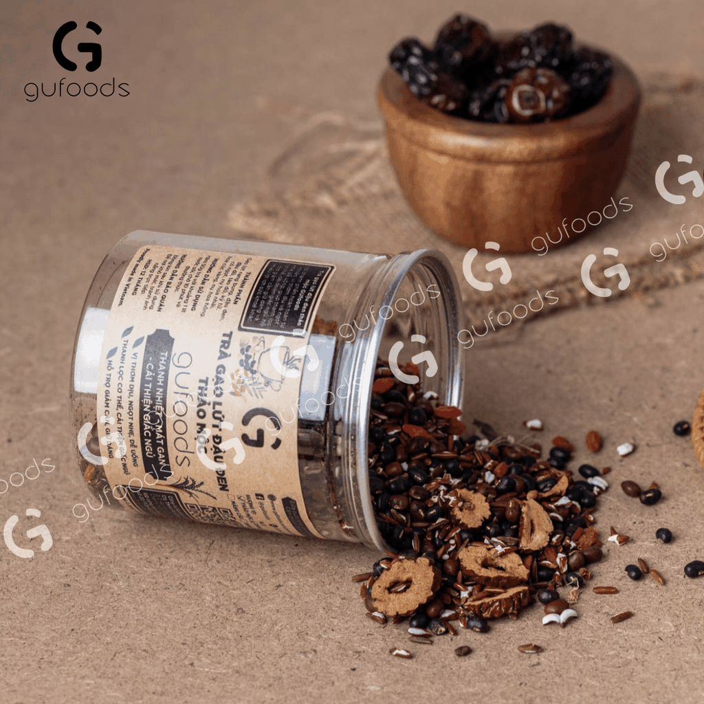 Trà gạo lứt đậu đen thảo mộc GUfoods - Thanh nhiệt, Mát gan, Hỗ trợ giấc ngủ, Healthy, Thực dưỡng, Eat clean