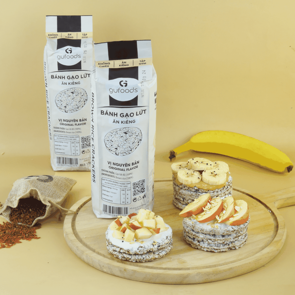 Bánh gạo lứt GUfoods vị Nguyên bản - Không chiên dầu, Không đường, Lành mạnh, Phù hợp Eat clean, Ăn vặt healthy, Thực dưỡng, Tập gym, Thuần chay