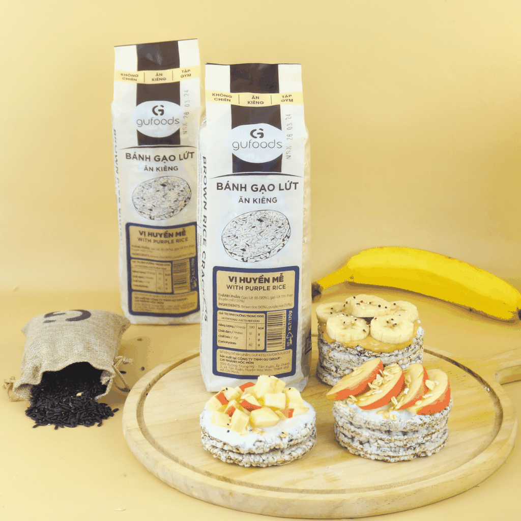 Bánh gạo lứt GUfoods vị Huyền mễ - Không chiên dầu, Không đường, Lành mạnh, Phù hợp Eat clean, Ăn vặt healthy, Thực dưỡng, Tập gym, Thuần chay