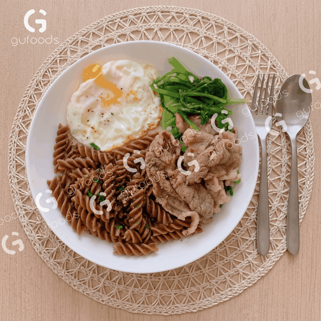 Nui gạo lứt GUfoods - Dai ngon tự nhiên, Healthy, Eat clean, Thực dưỡng, Lành mạnh, Thuần chay (túi zip 400g)