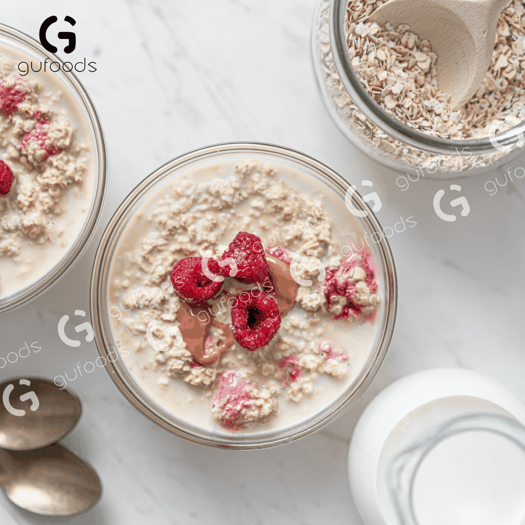 Yến mạch cán vỡ 0.55mm GUfoods (hũ 500g) - Giàu chất xơ & protein thực vật, Tốt cho sức khoẻ, Healthy, Lành mạnh, Tập gym, Eat clean