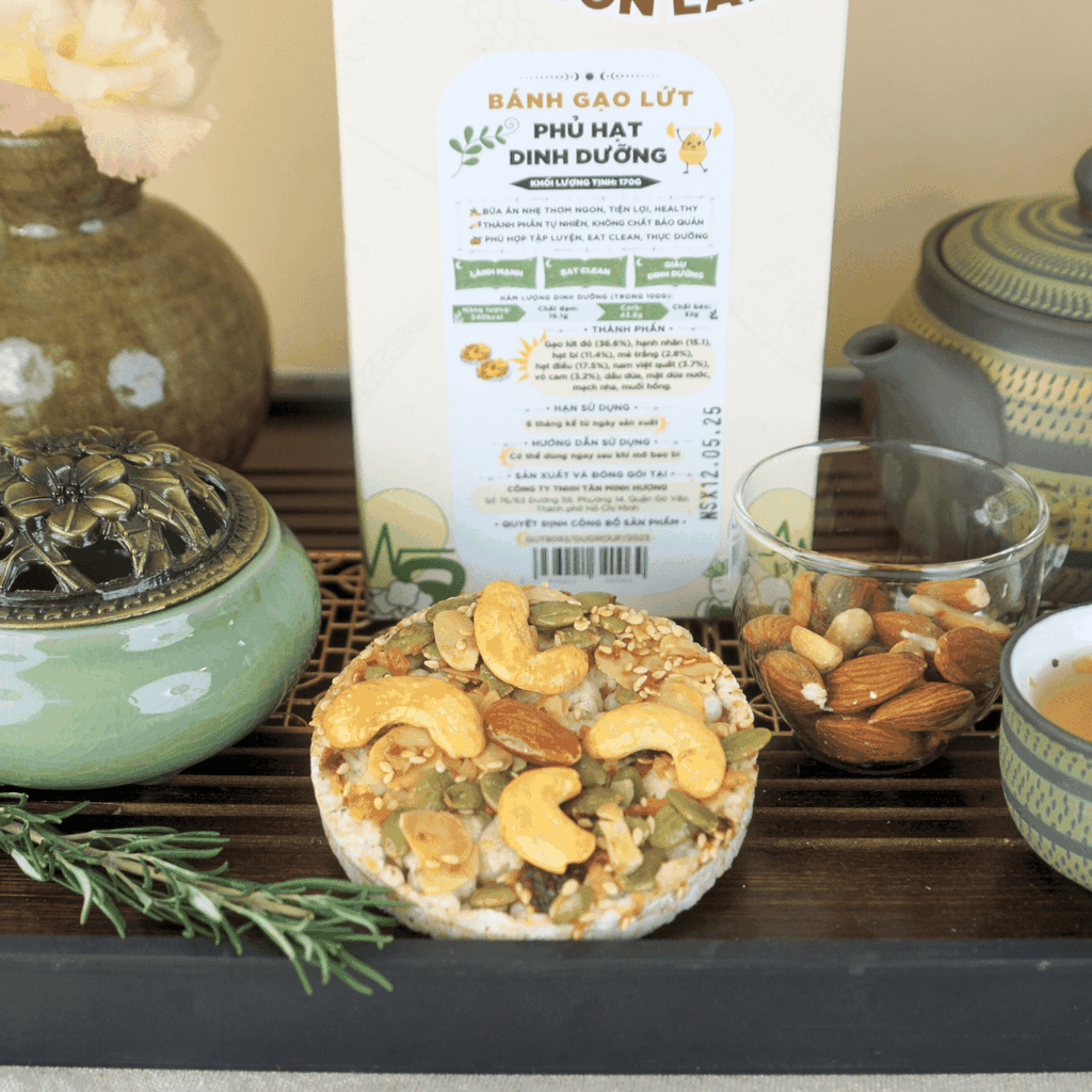 Bánh gạo lứt phủ granola siêu hạt GUfoods (Hộp 170g) - Bữa ăn nhẹ tiện lợi, Giàu dinh dưỡng, Ăn vặt healthy, Nạp nhanh năng lượng, Ăn kiêng, Eat clean, Thuần chay