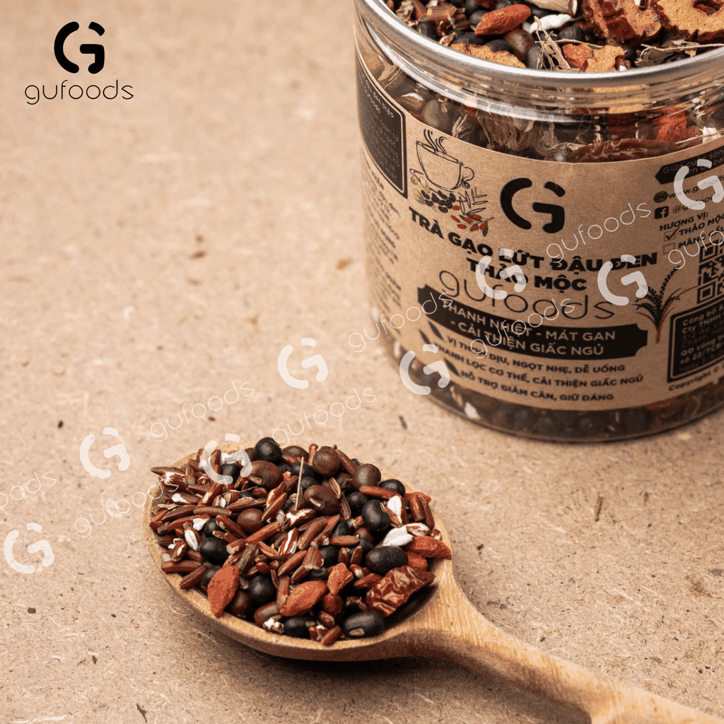 Trà gạo lứt đậu đen thảo mộc GUfoods - Thanh nhiệt, Mát gan, Hỗ trợ giấc ngủ, Healthy, Thực dưỡng, Eat clean