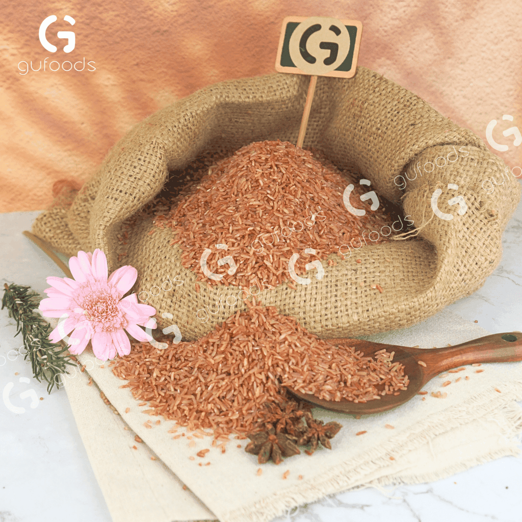 Gạo lứt đỏ GUfoods (túi 1kg) - Xát dối, Mềm xốp ngon cơm, Healthy, Thực dưỡng, Eat clean