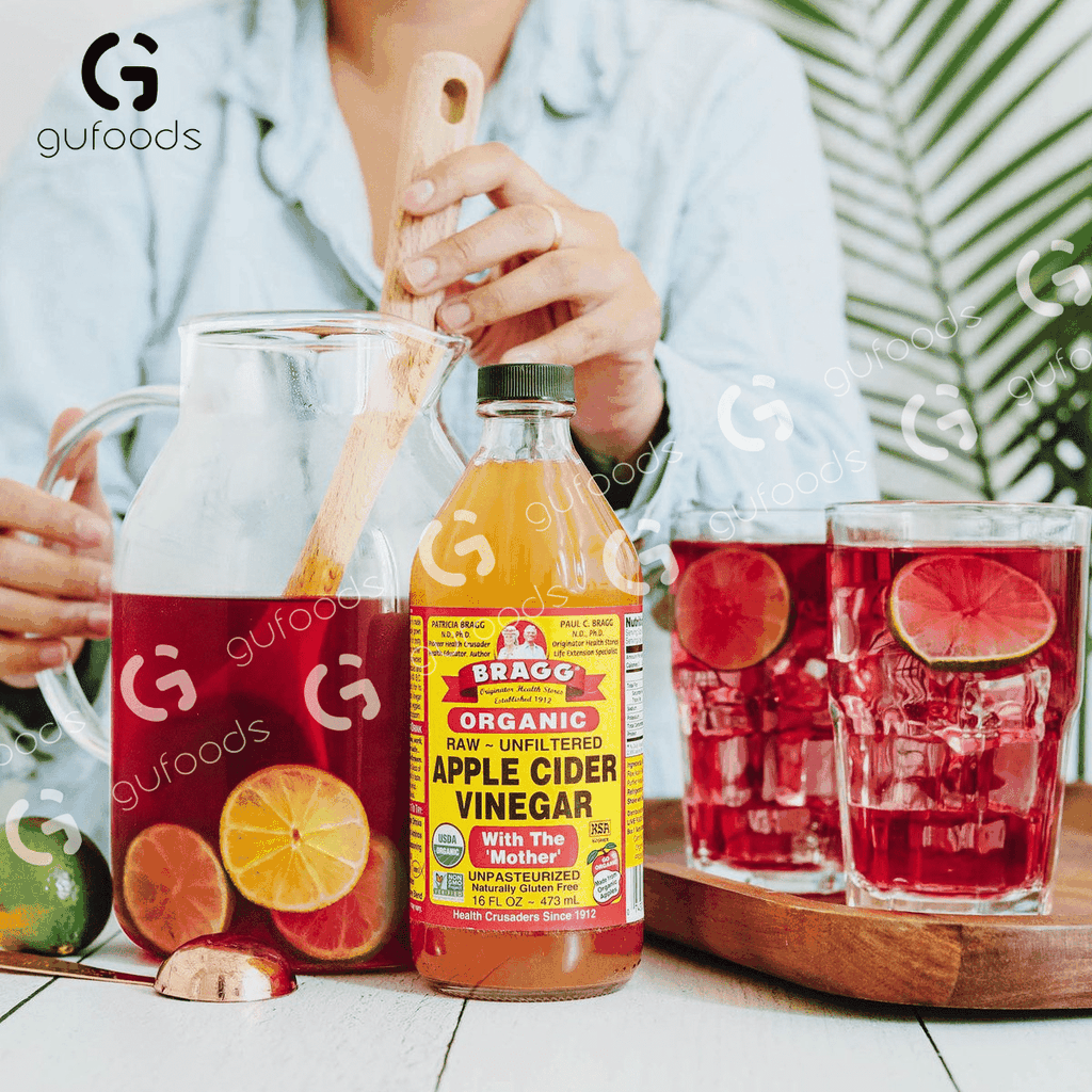 Giấm táo hữu cơ Bragg (chai 473ml) - Chứng nhận Organic USDA, Giữ nguyên giấm mẹ, Giàu lợi khuẩn, Hỗ trợ tiêu hóa, Tốt cho hệ miễn dịch, Đa dạng công dụng cho sức khoẻ và sắc đẹp