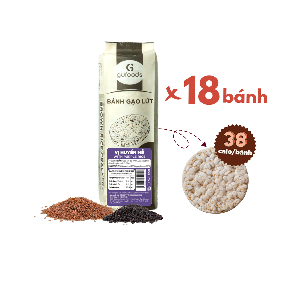 Bánh gạo lứt GUfoods vị Huyền mễ - Không chiên dầu, Không đường, Lành mạnh, Phù hợp Eat clean, Ăn vặt healthy, Thực dưỡng, Tập gym, Thuần chay