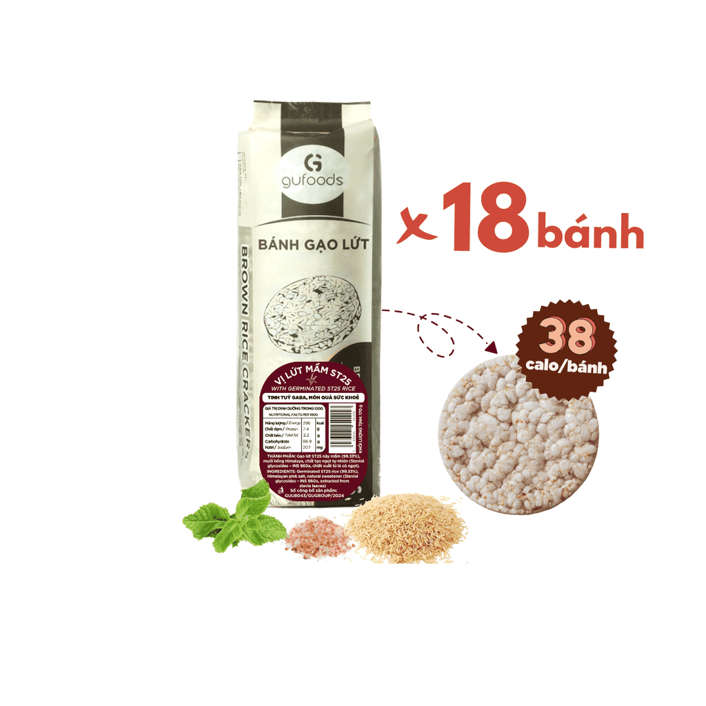 Bánh gạo lứt mầm ST25 GUfoods - Giàu chất xơ và GABA tự nhiên, Không chiên dầu, Không đường, Lành mạnh, Phù hợp Eat clean, Ăn vặt healthy, Thực dưỡng, Tập Gym, Thuần chay