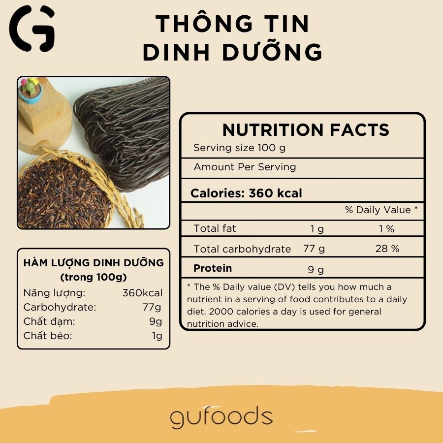 Bún gạo lứt đen ăn kiêng GUfoods (500g) - Bổ sung đậu đen & mè đen, Eat clean, Healthy, Thực dưỡng, Thuần chay