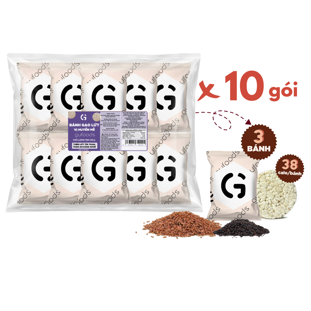 Bánh gạo lứt GUfoods vị Huyền mễ - Không chiên dầu, Không đường, Lành mạnh, Phù hợp Eat clean, Ăn vặt healthy, Thực dưỡng, Tập gym, Thuần chay