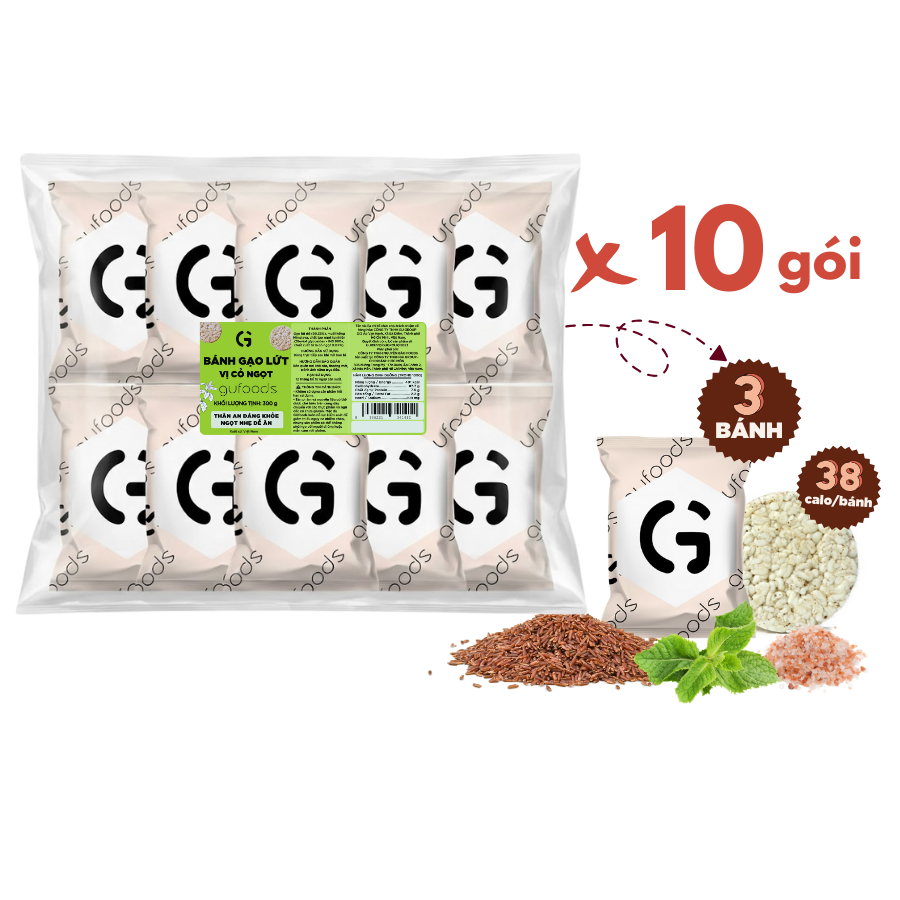 Bánh gạo lứt GUfoods vị Cỏ ngọt - Bao bì bánh tét xanh truyền thống - Không chiên dầu, Không đường, Lành mạnh, Phù hợp Eat clean, Ăn vặt healthy, Thực dưỡng, Tập gym, Thuần chay