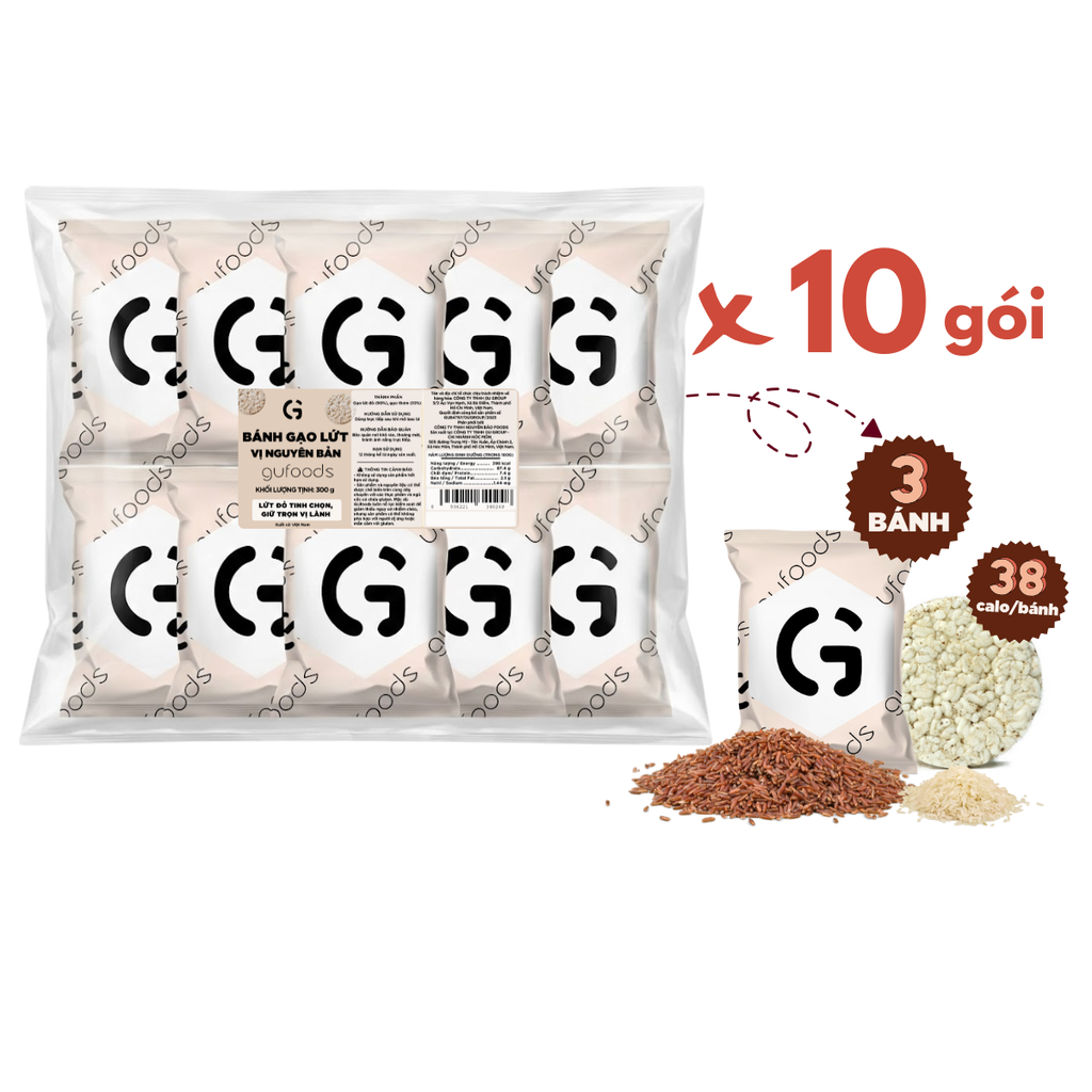 Bánh gạo lứt GUfoods vị Nguyên bản - Không chiên dầu, Không đường, Lành mạnh, Phù hợp Eat clean, Ăn vặt healthy, Thực dưỡng, Tập gym, Thuần chay