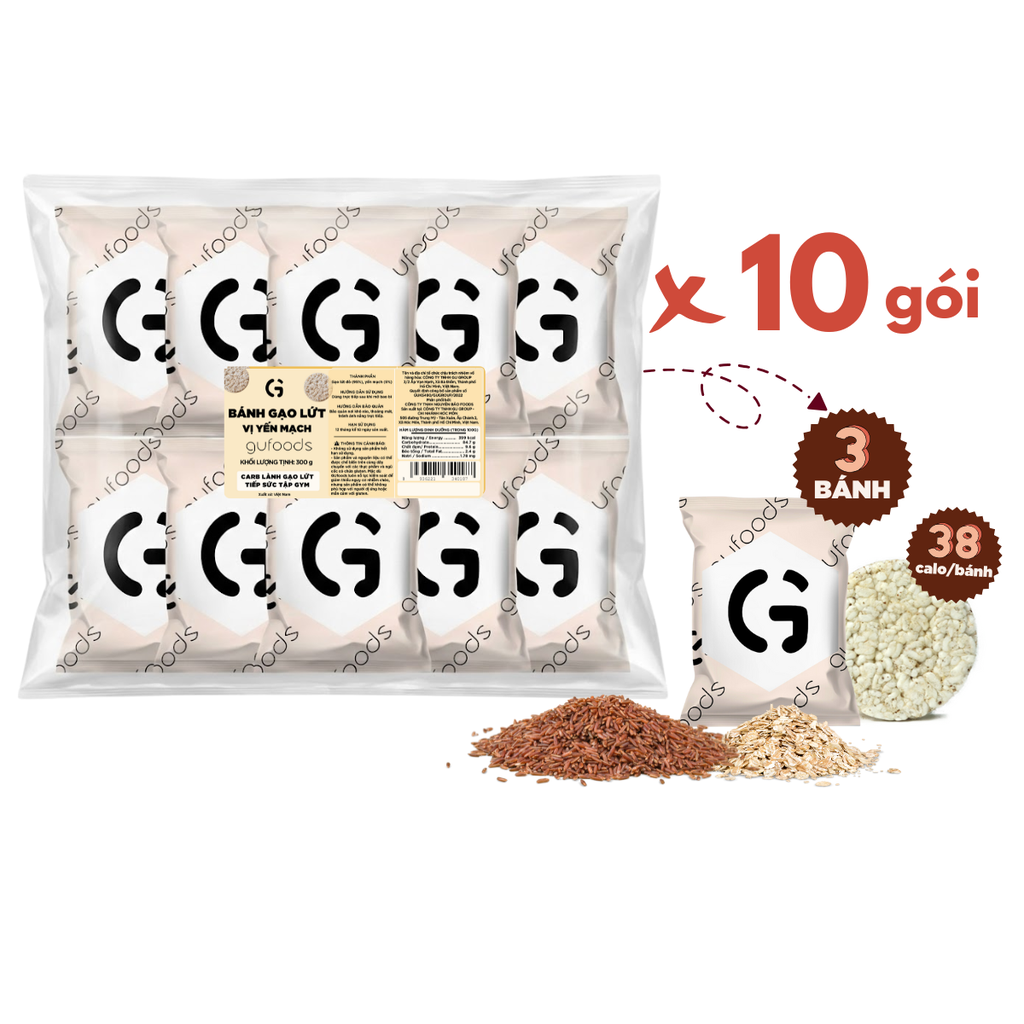 Bánh gạo lứt GUfoods vị Yến mạch - Không chiên dầu, Không đường, Lành mạnh, Phù hợp Eat clean, Ăn vặt healthy, Thực dưỡng, Tập gym, Thuần chay