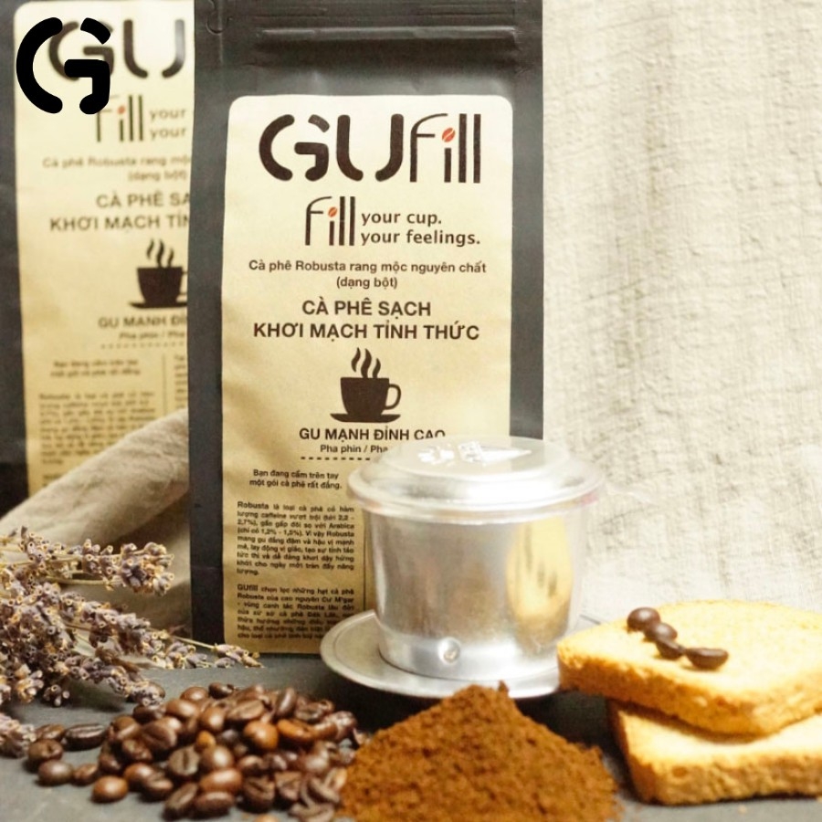 Cà phê sạch nguyên chất GUfoods - Dạng bột - 100% Coffee Robusta Đăk Lăk - Cafe rang mộc, Gu mạnh đỉnh cao