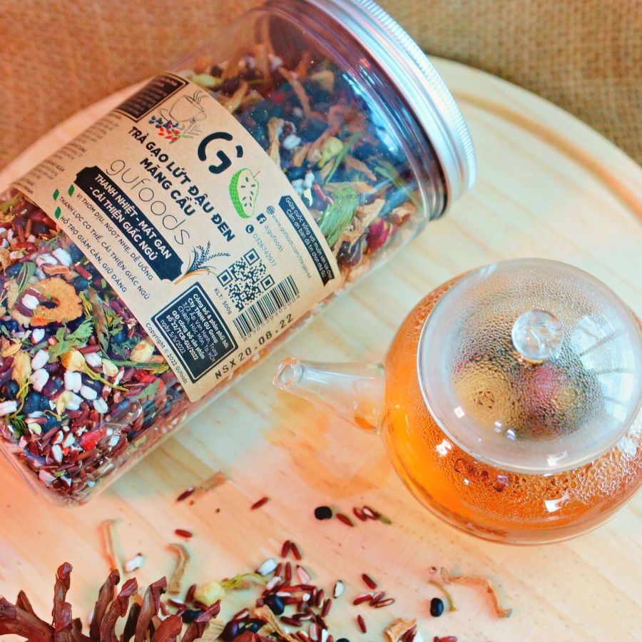 Trà gạo lứt đậu đen GUfoods - Vị mãng cầu - Dịu thơm ngọt nhẹ dễ uống, Giàu chất chống oxy hoá, Thanh nhiệt, Mát gan, Cải thiện giấc ngủ