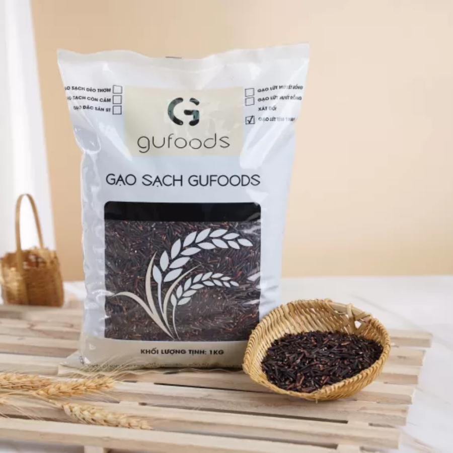 Gạo lứt tím than ăn kiêng GUfoods (Túi 1kg) - Giảm cân, Thực dưỡng, Eat clean