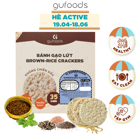 Bánh gạo lứt superfoods GUfoods - Mix siêu hạt chia + quinoa + yến mạch  - Ăn kiêng, Tập gym, Thực dưỡng