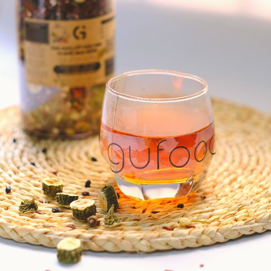 Trà gạo lứt đậu đen GUfoods vị Khổ qua rừng (Mướp đắng rừng) (hũ 500g) - Hương vị độc đáo, Giải nhiệt hiệu quả, Healthy, Eat clean