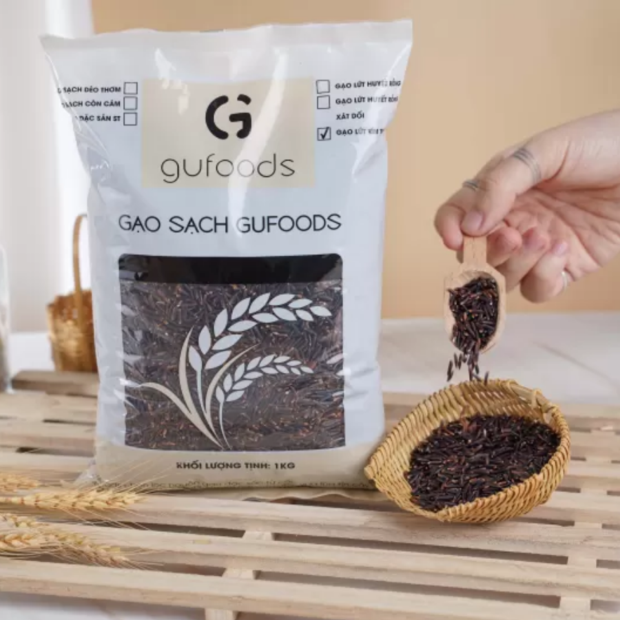 Gạo lứt tím than ăn kiêng GUfoods (Túi 1kg) - Giảm cân, Thực dưỡng, Eat clean