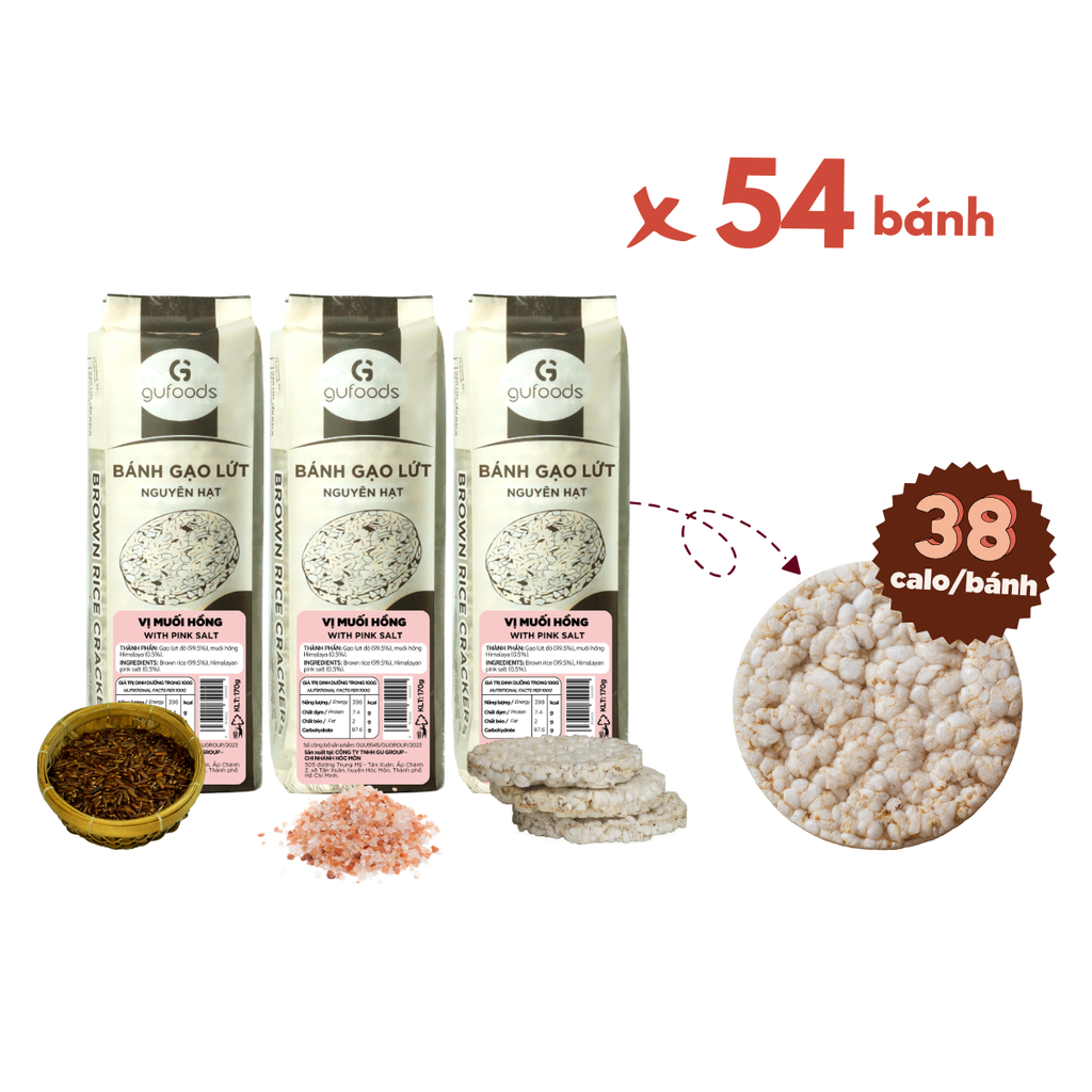 Bánh gạo lứt GUfoods vị Muối hồng -  Không chiên dầu, Không đường, Lành mạnh, Phù hợp Eat clean, Ăn vặt healthy, Thực dưỡng, Tập gym, Thuần chay