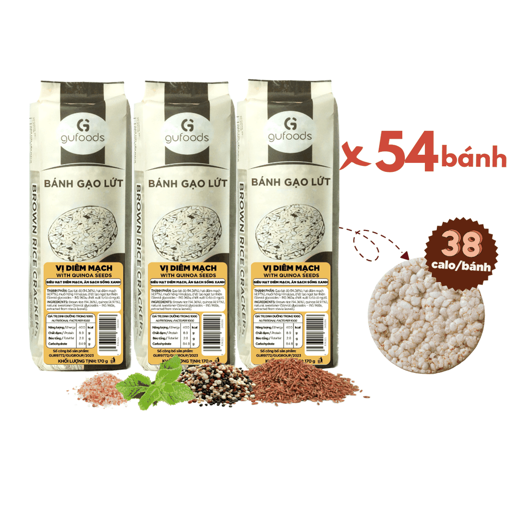 Bánh gạo lứt GUfoods vị Diêm mạch - Không chiên dầu, Không đường, Lành mạnh, Phù hợp Eat clean, Ăn vặt healthy, Thực dưỡng, Tập gym, Thuần chay