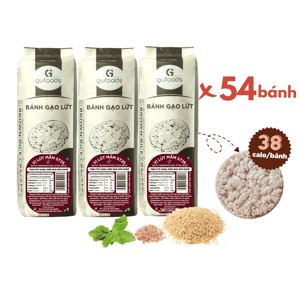 Bánh gạo lứt mầm ST25 GUfoods - Giàu chất xơ và GABA tự nhiên, Không chiên dầu, Không đường, Lành mạnh, Phù hợp Eat clean, Ăn vặt healthy, Thực dưỡng, Tập Gym, Thuần chay