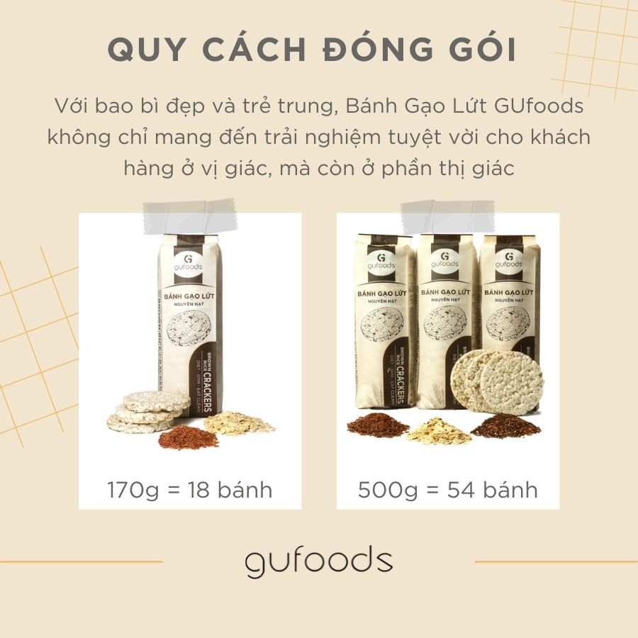 Bánh gạo lứt ăn kiêng GUfoods - Combo Mix 3 vị Hữu cơ, Hạt Diêm mạch, Cỏ ngọt (510g)