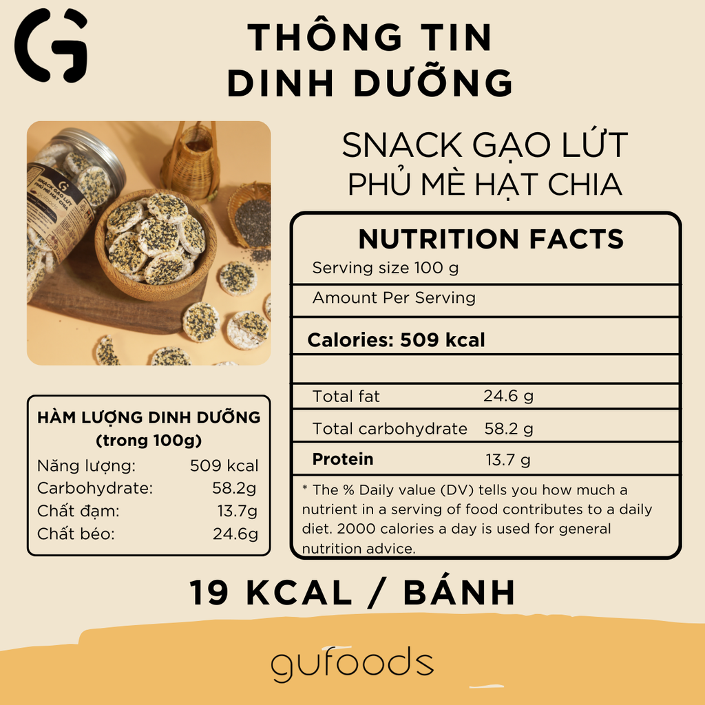 Snack gạo lứt phủ mè hạt chia GUfoods (Hũ 150g) - Topping béo bùi giòn rụm, Tiện lợi, Giàu chất xơ, Eat clean, Thuần chay