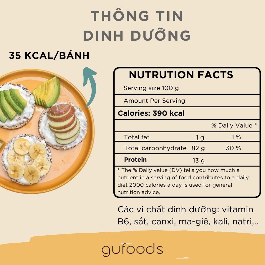 Bánh gạo lứt ăn kiêng GUfoods - Combo Mix 3 vị Hữu cơ hạt chia, Hạt Diêm mạch, Cỏ ngọt (510g)