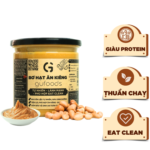 Bơ đậu phộng GUfoods - Không đường, Giàu protein thực vật, Lành mạnh, Eat clean, Healthy, Thuần chay (hũ 400g)