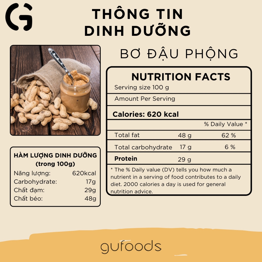 Bơ Đậu phộng Crunchy ăn kiêng GUfoods - Tự nhiên, Lành mạnh, Phù hợp eat clean