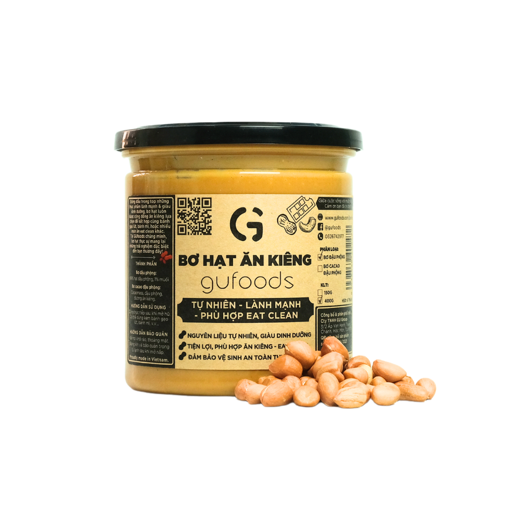 Bơ đậu phộng GUfoods - Không đường, Giàu protein thực vật, Lành mạnh, Eat clean, Healthy, Thuần chay