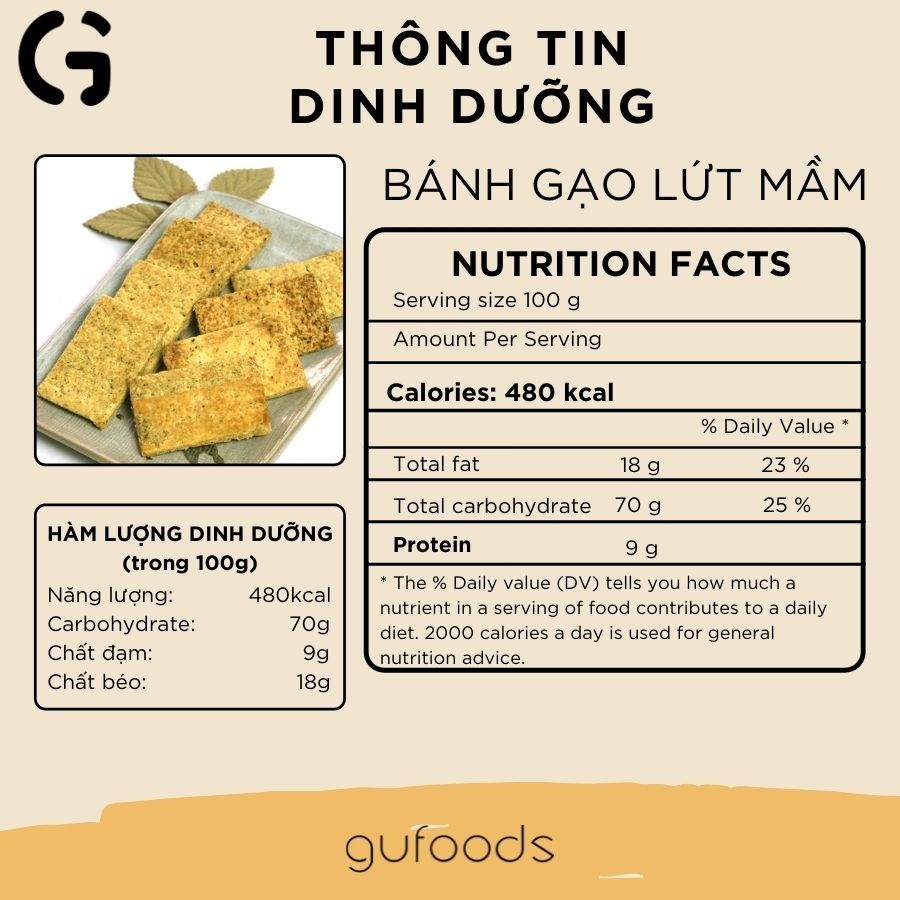 Bánh gạo lứt mầm GUfoods (bánh mầm) - Vị Truyền thống - Giàu GABA tự nhiên, Hỗ trợ ăn kiêng, Thực dưỡng, Thuần chay