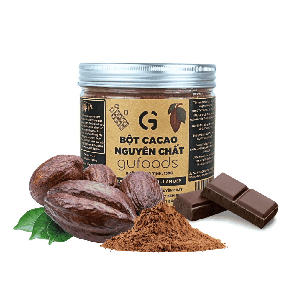 Bột cacao nguyên chất GUfoods - Thành phần tự nhiên, Không pha trộn, Eat clean, Pha chế healthy, Làm đẹp (hũ 150g)