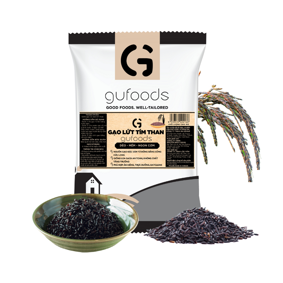 Gạo lứt tím than (huyền mễ) GUfoods (1kg) - Giàu chất xơ và chất chống oxy hoá tự nhiên, Eat clean, Thực dưỡng, Healthy